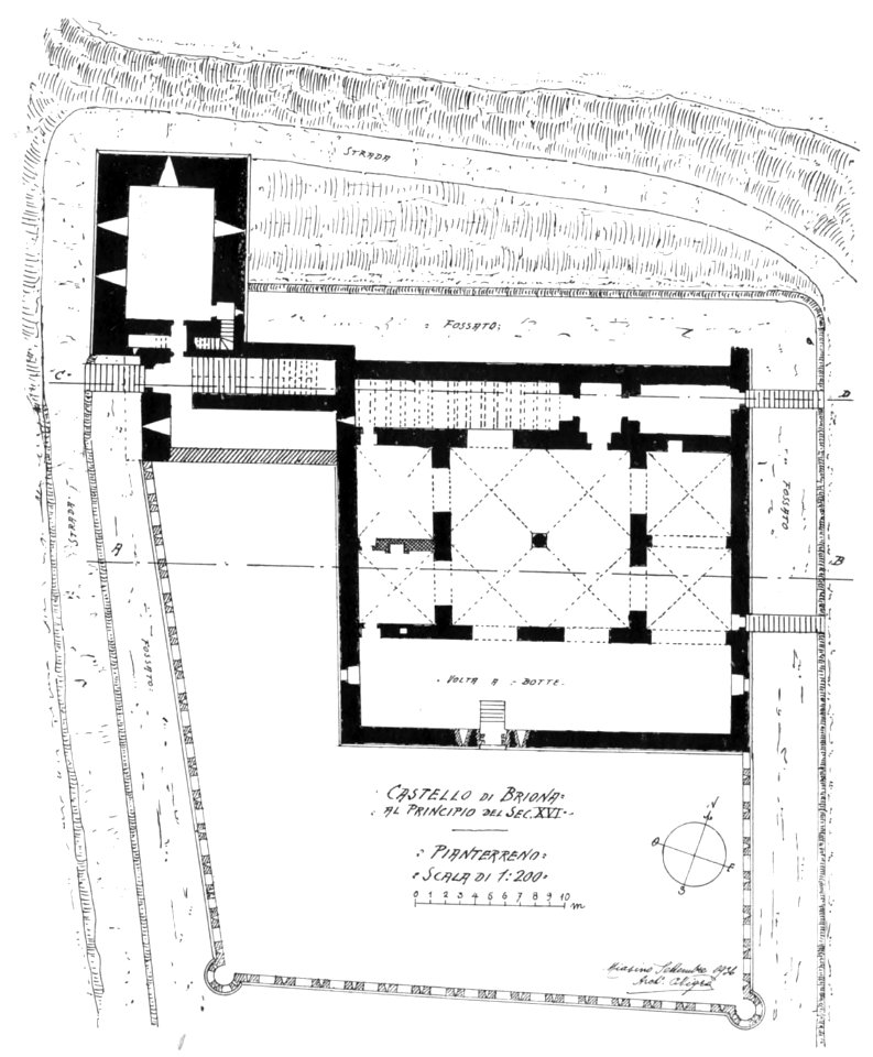 Fig 94, castello di briona, al principio del sec XVI, pianta pianterreno, p188, dis nigra, sett 1936, nigra il novarese