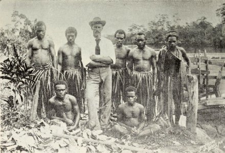 Fijian native trading with white traders photo