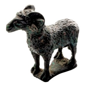 Figurine van een ram in brons, 50 VC tot 300 NC, vindplaats- Tongeren, hoek van de Veemarkt en de Leopoldwal, 1934, collectie Gallo-Romeins Museum Tongeren, E 83