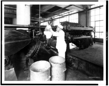 Filling the hopper. Chicle refining at American Chicle Company plant - Underwood & Underwood. LCCN91728607