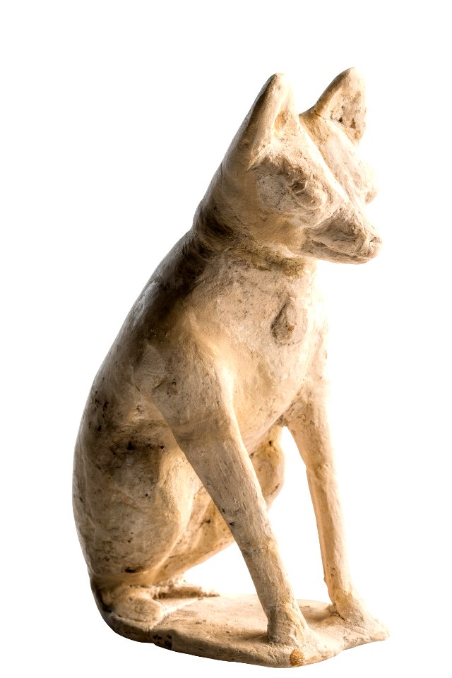 Figurine van een hond in terracotta, 70 tot 100 NC, vindplaats- Tongeren, Armand Meesenlaan, 1982, graf 1, collectie Gallo-Romeins Museum Tongeren, GRM 10105