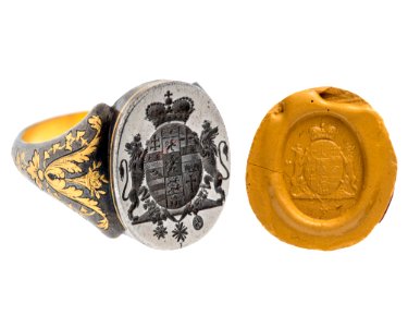 Fingerring med sigill av stål med guld - Hallwylska museet - 110208