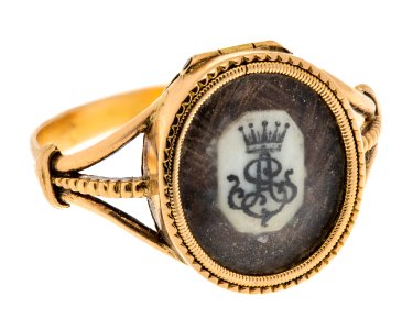 Fingerring av guld med hårmatta samt monogram på elfenben, 1829 - Hallwylska museet - 110243 photo