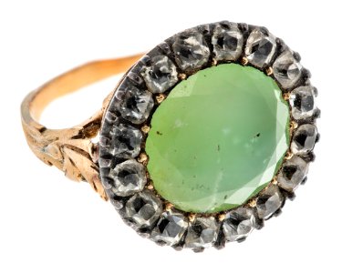 Fingerring av guld med krysopras och bergkristall, 1700-talets mitt - Hallwylska museet - 110191