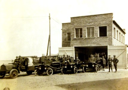Fire house, apparatus and fire trucks, Base Section No.1, St. Nazaire, France May 31, 1918 (32279490023) photo