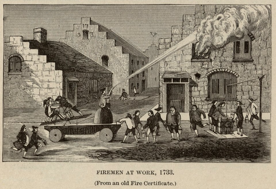 Firemen at work, 1733 (From an old Fire Certificate) LCCN2002709179