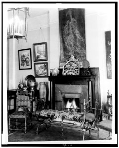 Fireplace, furniture, and works of art in Frances Benjamin Johnston's home, 1132 Bourbon Street, New Orleans, Louisiana LCCN98506438