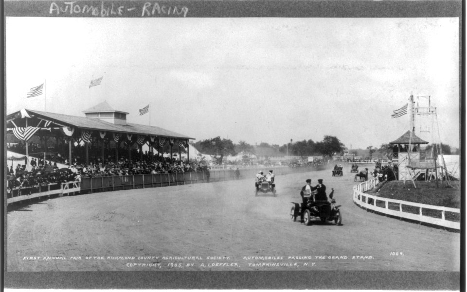 First annual fair of the Richmond County Agricultural Society. Automobiles passing the grandstand LCCN2005680986