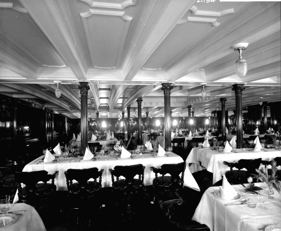 First Class Dining Saloon on the 'Saxonia' (1900) RMG G10629
