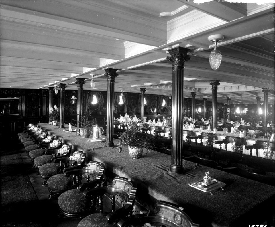 First Class Dining Saloon on the 'Saxonia' (1900) RMG G10536