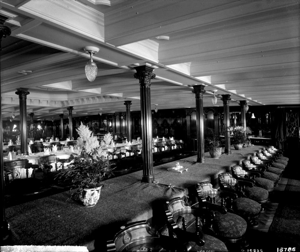 First Class Dining Saloon on the 'Saxonia' (1900) RMG G10535