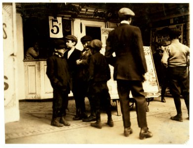 Going to the 'Movies.' This theatre makes no attempt to obey the state law. Boys of any age can go in, afternoon or evening. 2-30 P.M. LOC cph.3b33380 photo