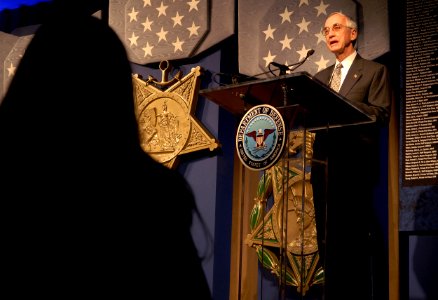 Gordon England during a Hall of Heroes induction at the Pentagon for Woodrow W. Keeble, March 4, 2008