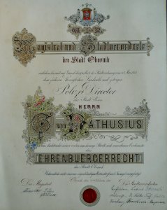 Gottlob E. v. Nathusius, Stadt Obornik, 1890, Ehrenbürgerrecht