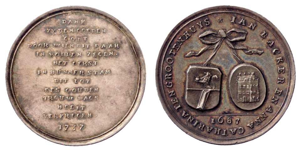 Gouden huwelijk van Jan Backer (1662-1748) en Anna Catharina ten Grootenhuys (1670-1740), objectnr PB 1