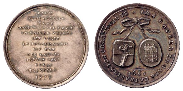 Gouden huwelijk van Jan Backer (1662-1748) en Anna Catharina ten Grootenhuys (1670-1740), objectnr PB 1