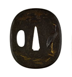 Gotô Ichijô - Tsuba with Crane Walking on Pine Needles - Walters 51235