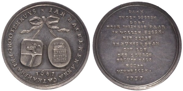 Gouden huwelijk van Jan Backer (1662-1748) en Anna Catharina ten Grootenhuys (1670-1740), objectnr PA 739