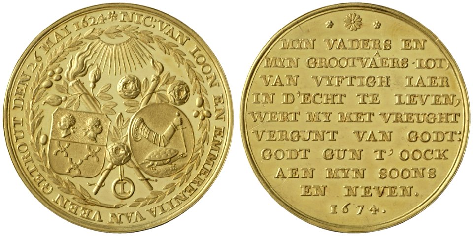 Gouden huwelijk van Nicolaas van Loon (1602-1675) en Emmerentia van Veen (1605-1683), objectnr PB 244