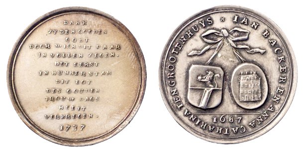 Gouden huwelijk van Jan Backer (1662-1748) en Anna Catharina ten Grootenhuys (1670-1740), objectnr PB 2