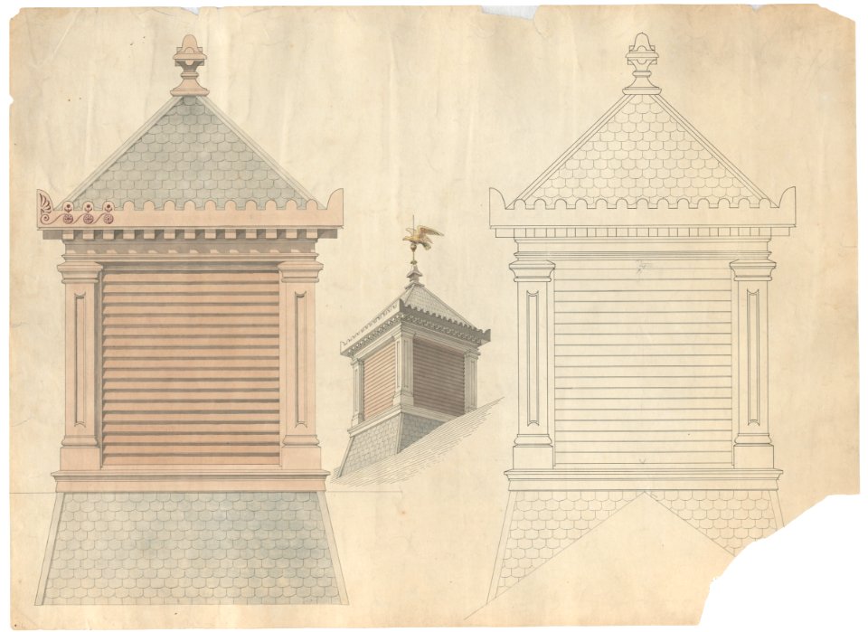 Government Hospital for the Insane (Saint Elizabeths Hospital), Washington, D.C. Cupola. Elevation, elevation rendering, and perspective rendering LCCN2013648669