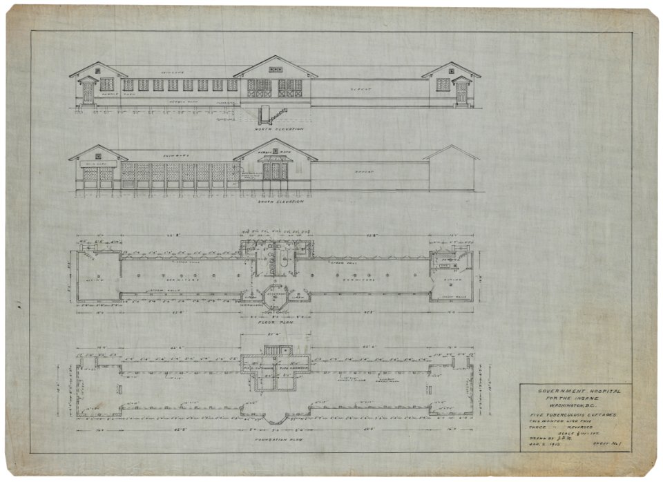 Government Hospital for the Insane (Saint Elizabeths Hospital), Washington, D.C. Tuberculosis Cottages (i.e., sanatorium dormitories). Elevations and plans LCCN2016649929