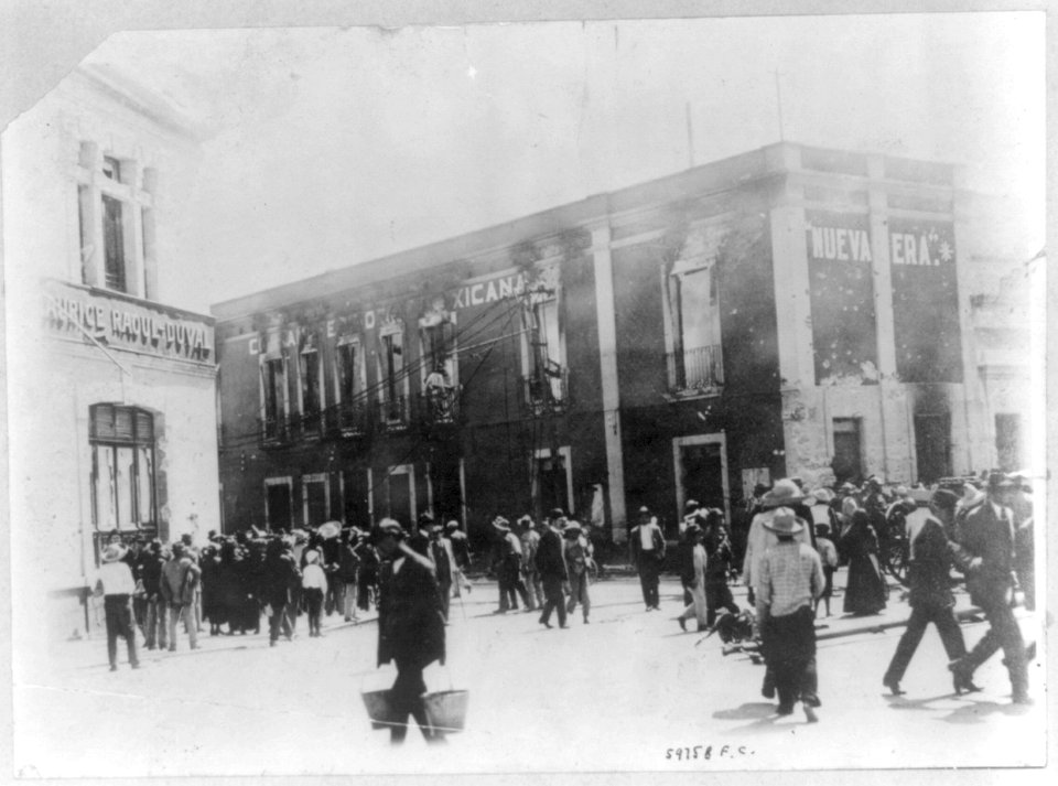 Government newspaper building burned by mob after Madero was arrested. LCCN2016651000