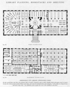 First floor plan, (fig. 238) ; basement floor plan, (fig. 239), Springfield City Library, Springfield, Mass. LCCN2007682536