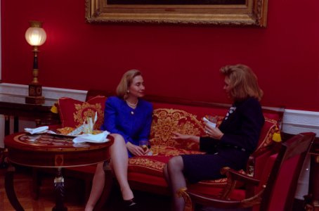 First Lady Hillary Rodham Clinton meeting with Queen Noor of Jordan (12)