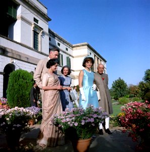 First Lady Jacqueline Kennedy with Prime Minister Jawaharlal Nehru and his daughter Indira Gandhi