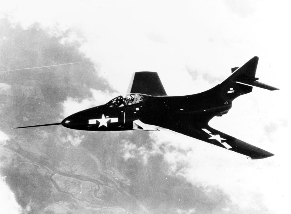 First Grumman XF9F-6 Cougar in flight c1951