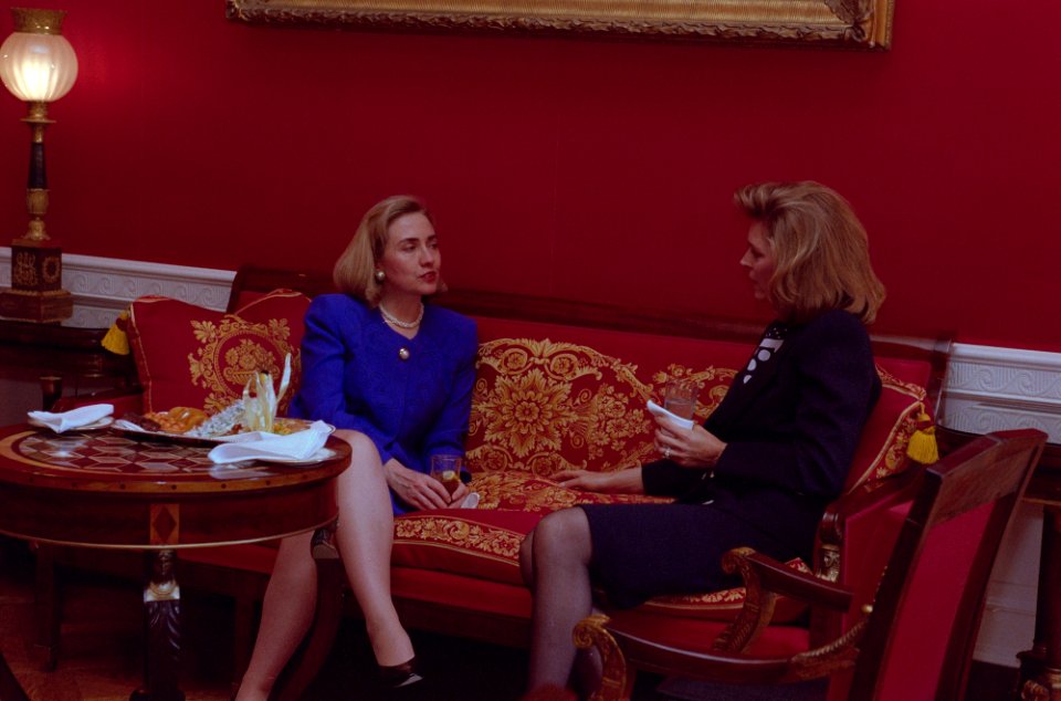 First Lady Hillary Rodham Clinton meeting with Queen Noor of Jordan (13)