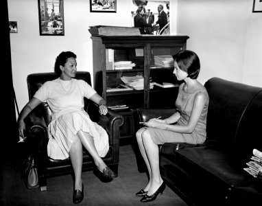 First Lady Jacqueline Kennedy's Press Secretary Pamela Turnure with a Visitor (14193358445)