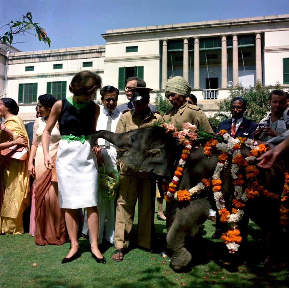 First Lady Jacqueline Kennedy Feeds Elephant in India