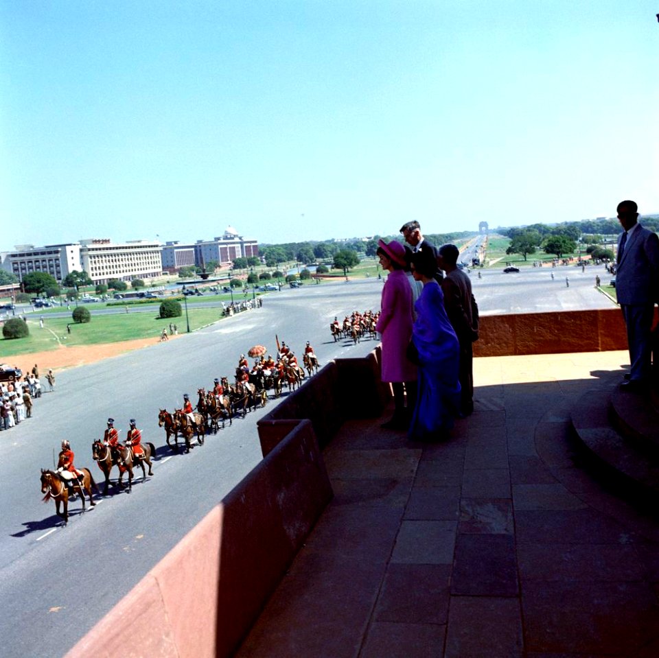 First Lady Jacqueline Kennedy at Vijay Chowk in New Delhi, India (color)