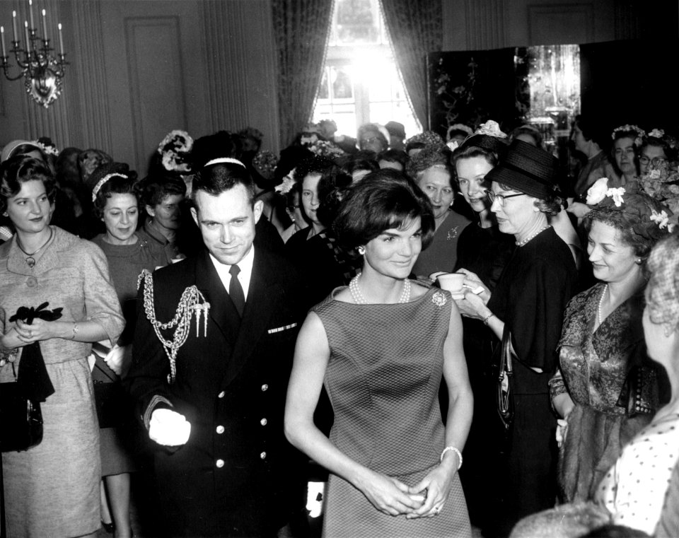 First Lady Jacqueline Kennedy Greets Guests before a Reception for the Wives of American Society of Newspaper Editors Members (14190807852)