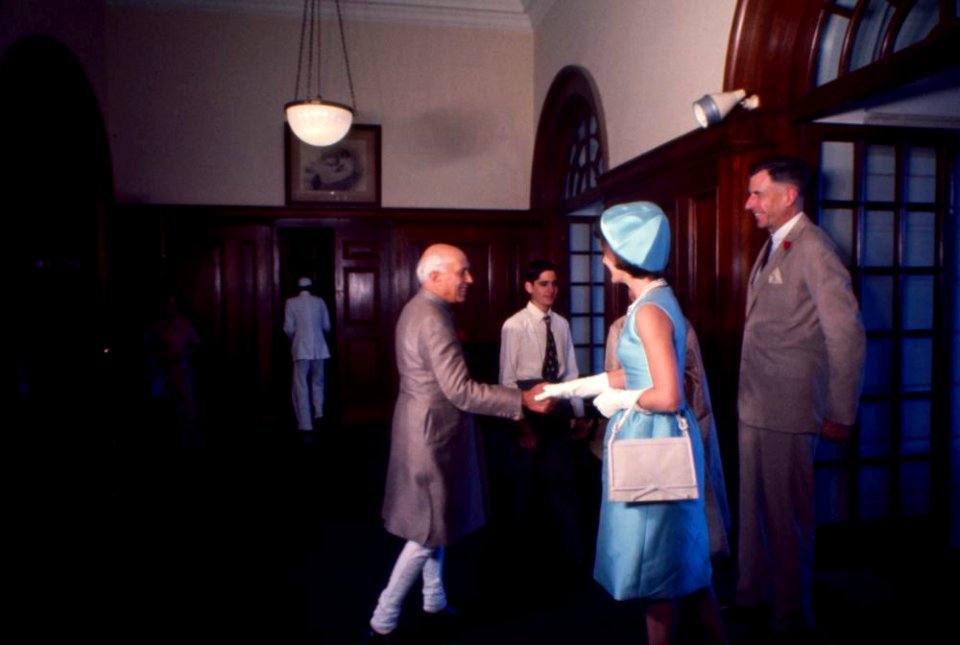 First Lady Jacqueline Kennedy with Prime Minister Jawaharlal Nehru