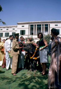 First Lady Jacqueline Kennedy with Elephant in India photo