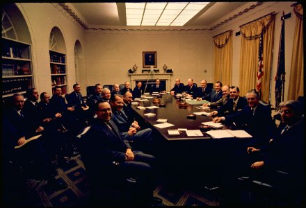 First photo session with Richard M. Nixon's first term cabinet in the cabinet room. - NARA - 194278 photo