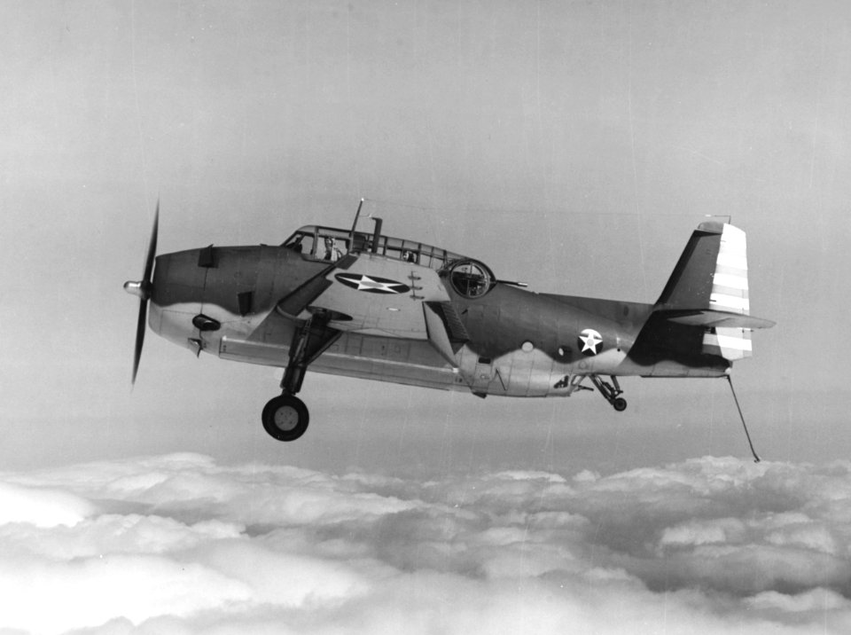 First production Grumman TBF-1 Avenger in flight on 23 March 1942