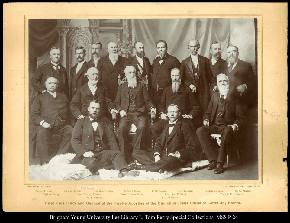 First Presidency and Council of the Twelve Apostles of the Church of Jesus Christ of Latter-day Saints. Copyright secured, C.R. Savage.
