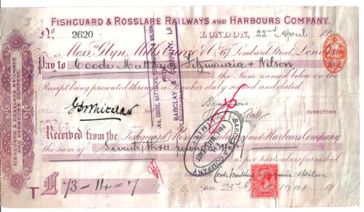 Fishguard & Rosslare Railways and Harbours Company Cerificate