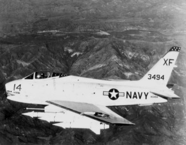 FJ-4B Fury of VX-4 in flight, armed with Bullpup missiles, 16 April 1958