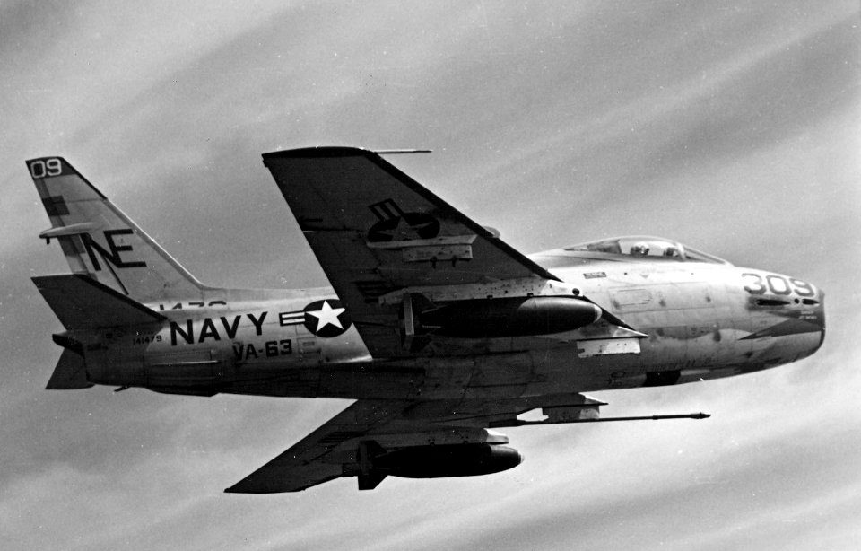 FJ-4B VA-63 in flight with bombs 1958