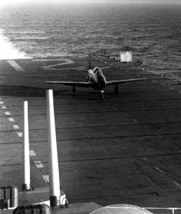 FJ-1 VF-51 landing on USS Boxer (CV-21) 1948