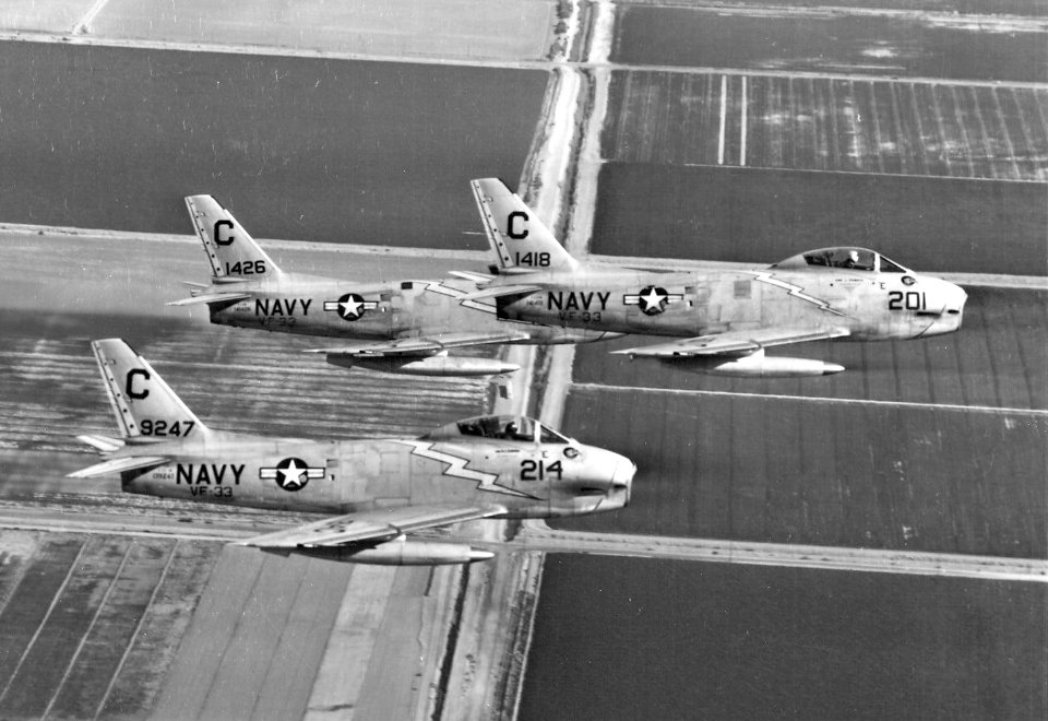 FJ-3s VF-33 in flight near NAAF El Centro 1957