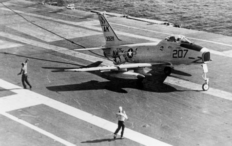 FJ-3M Fury of VF-62 after landing on USS Essex (CVA-9) c1959