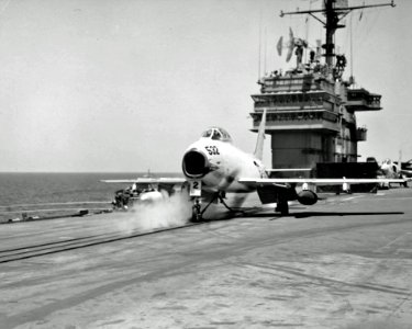 FJ-4B Fury is launched from USS Saratoga (CVA-60) c1956