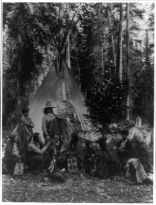 Flathead Indians holding pre-Christmas family gatherings on the west side of Glacier National Park, in the dense forest of evergreen trees that skirt the Rocky Mountains LCCN97504003 photo