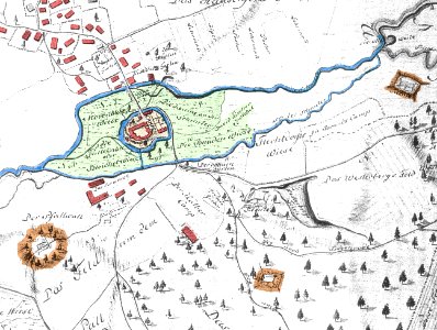 Flechtorf mit Burg Campen 1740 Lagekarte